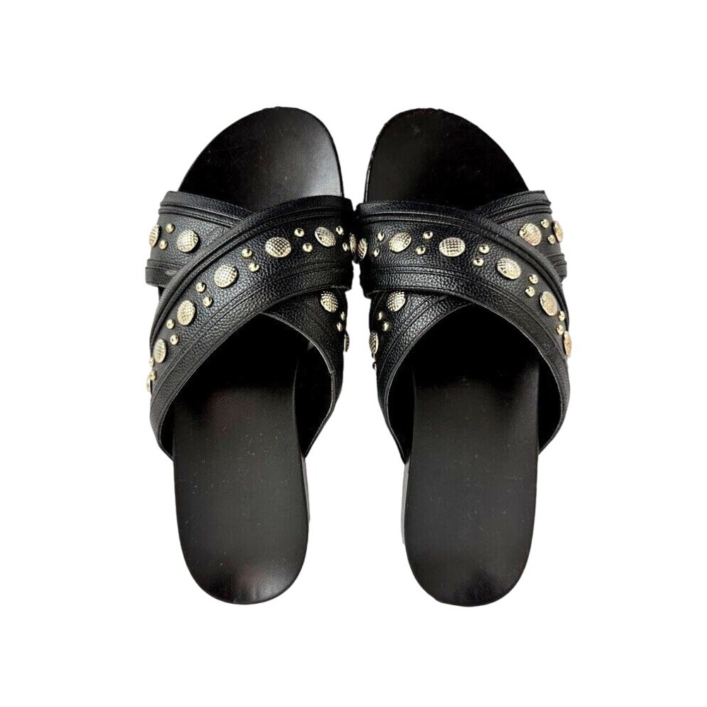 Rebecca‎ Minkoff  Women Size 8.5 Studded Black Faux Leather Slides Sandals